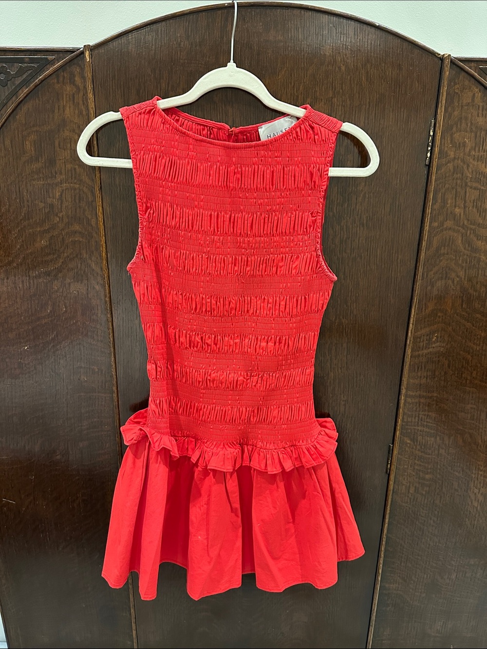 Red Smocked Ruffle Mini Dress